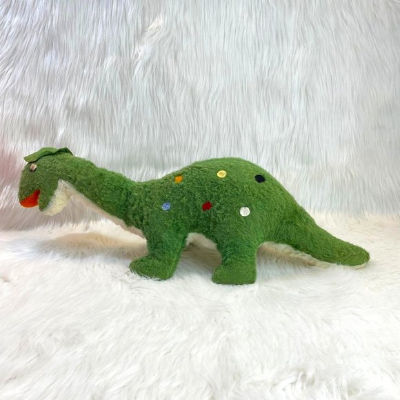 Vintage Polka Dotted Green Brontosaurus Dinosaur 19 1/2" Plush Stuffed Animal - Picture 1 of 13